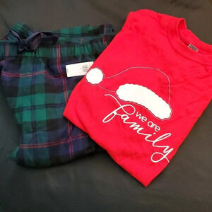 NWT  Pj's Unisex - Old Navy Flannel Bottoms Custom made T shirt "We Are Family "